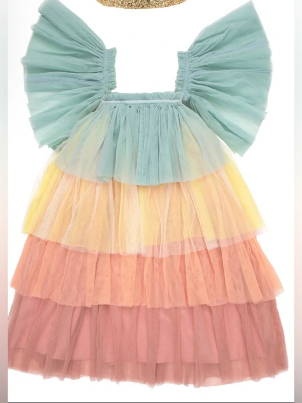 Meri Meri Rainbow Princess Dress - Mint, Yellow & Pink EUC Size 3-4
